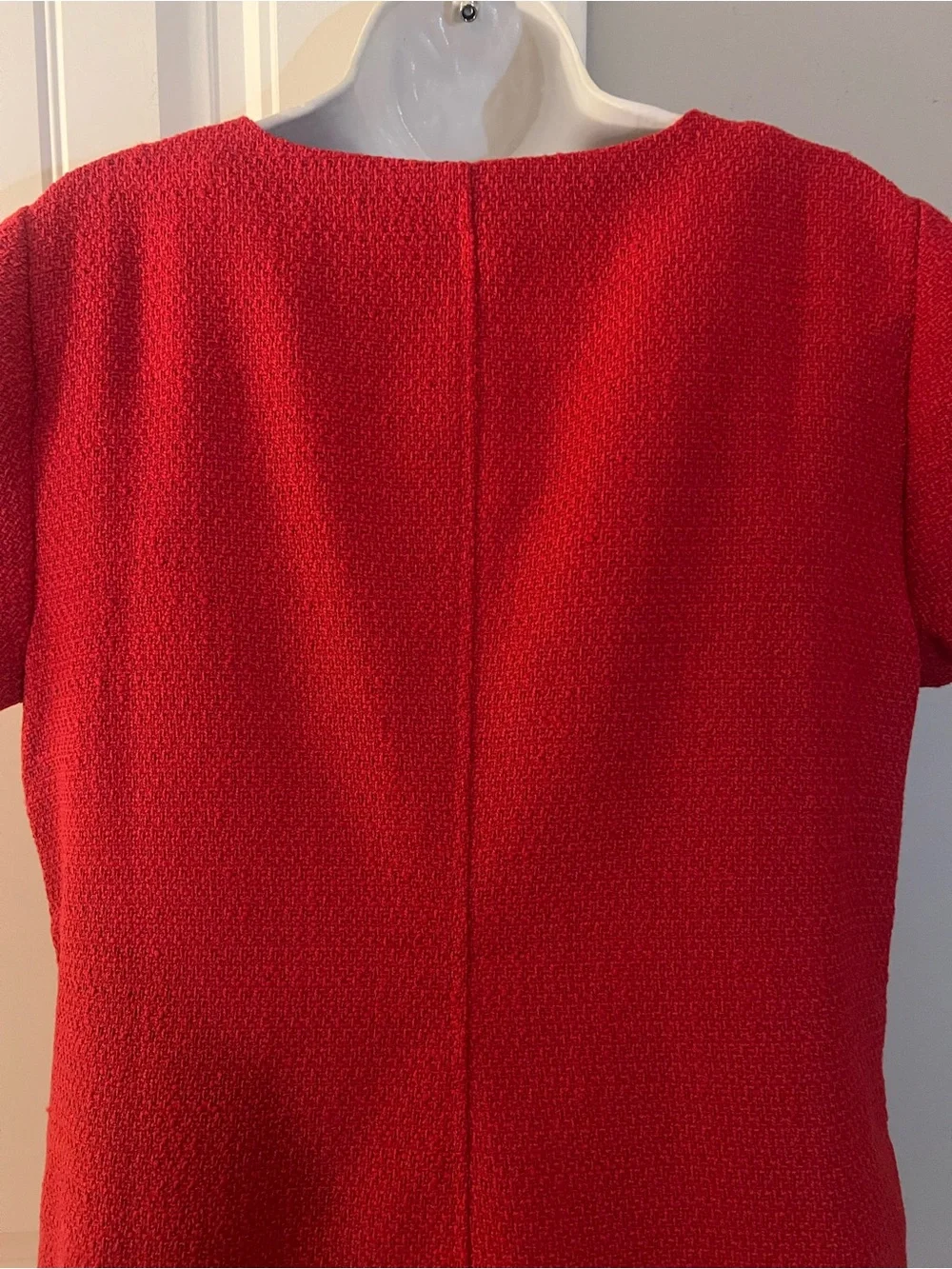 J.Crew Holiday Red Bouclé/Tweed-Texture Dress Crystal Jeweled floral buttons